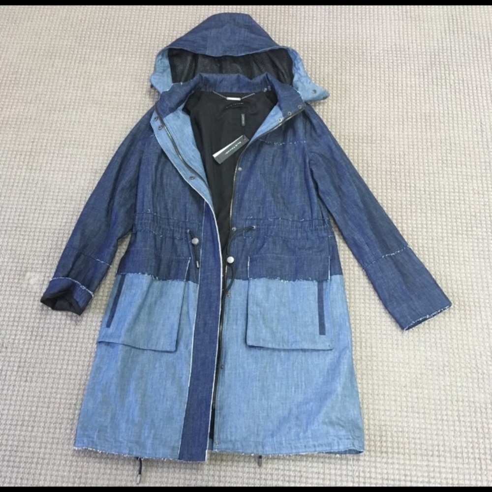 Elie tahari Madison jacket coat light dark colorblock denim hooded  $398